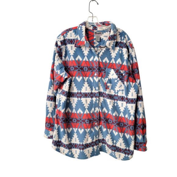 Wrangler Wrancher Women's XL Southwestern Aztec Print Fleece Button-Up Shirt Sch - Picture 1 of 3
